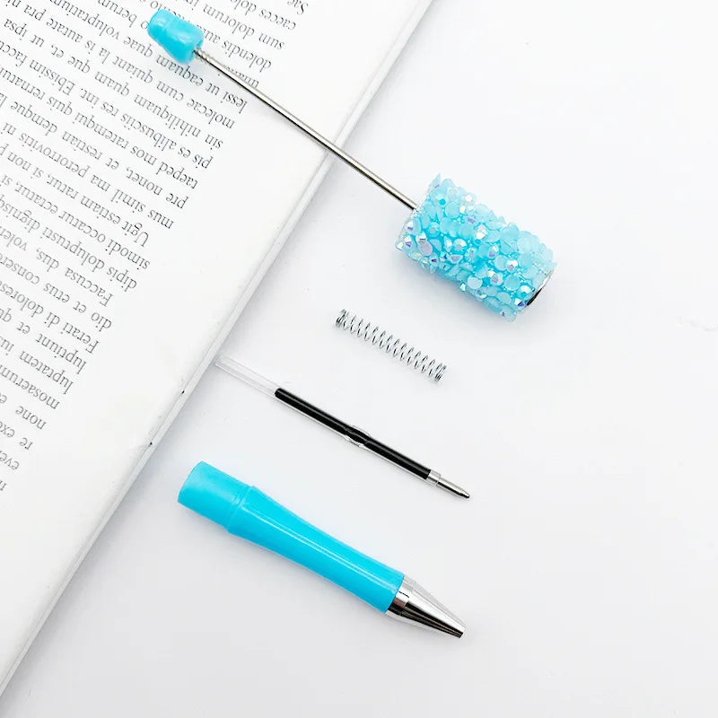 10Pcs Diamond Bead Pen DIY Beadable Ballpoint Pens Student Stationery Pens Writing Pen School Office Supplies