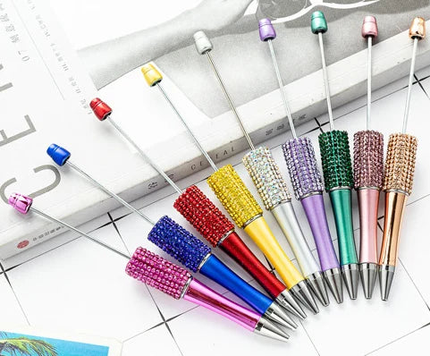 13Pc DIY Handmade Sticking Diamond Beaded Ballpoint Pen Stationery Student Gift Beadable Pens for Writing School Office Supplies