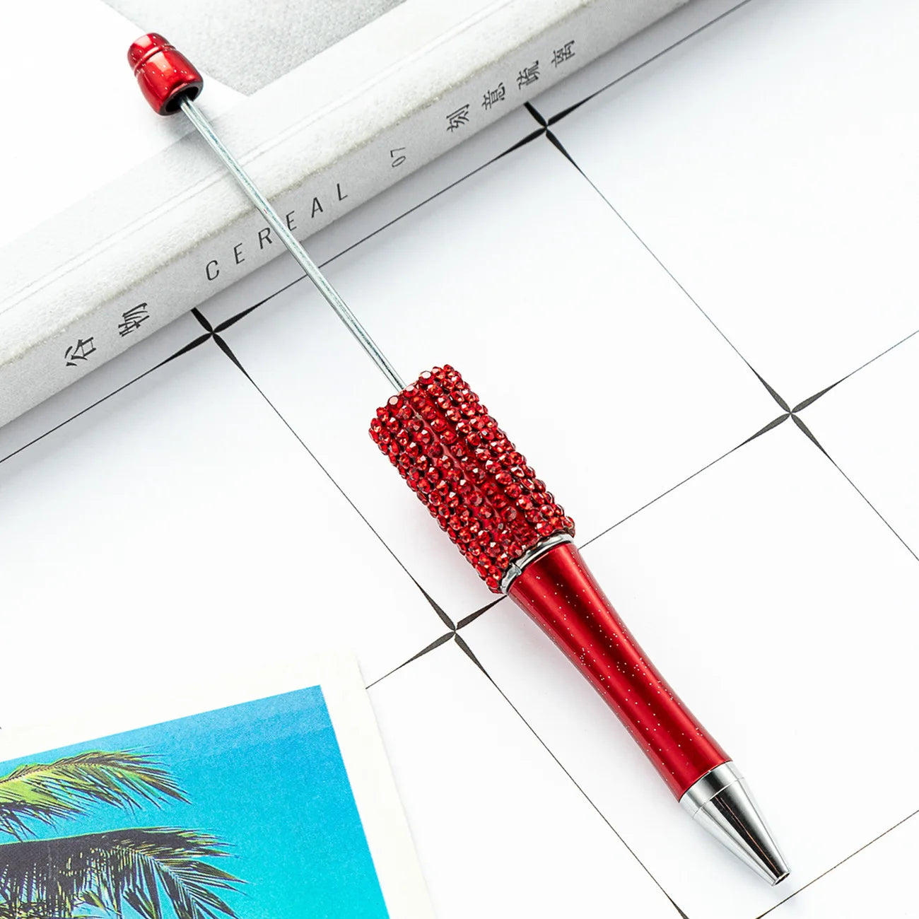 13Pc DIY Handmade Sticking Diamond Beaded Ballpoint Pen Stationery Student Gift Beadable Pens for Writing School Office Supplies