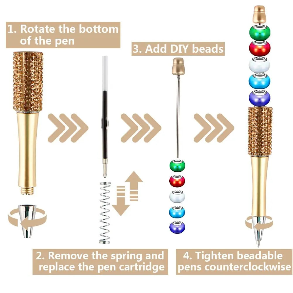 13Pc DIY Handmade Sticking Diamond Beaded Ballpoint Pen Stationery Student Gift Beadable Pens for Writing School Office Supplies