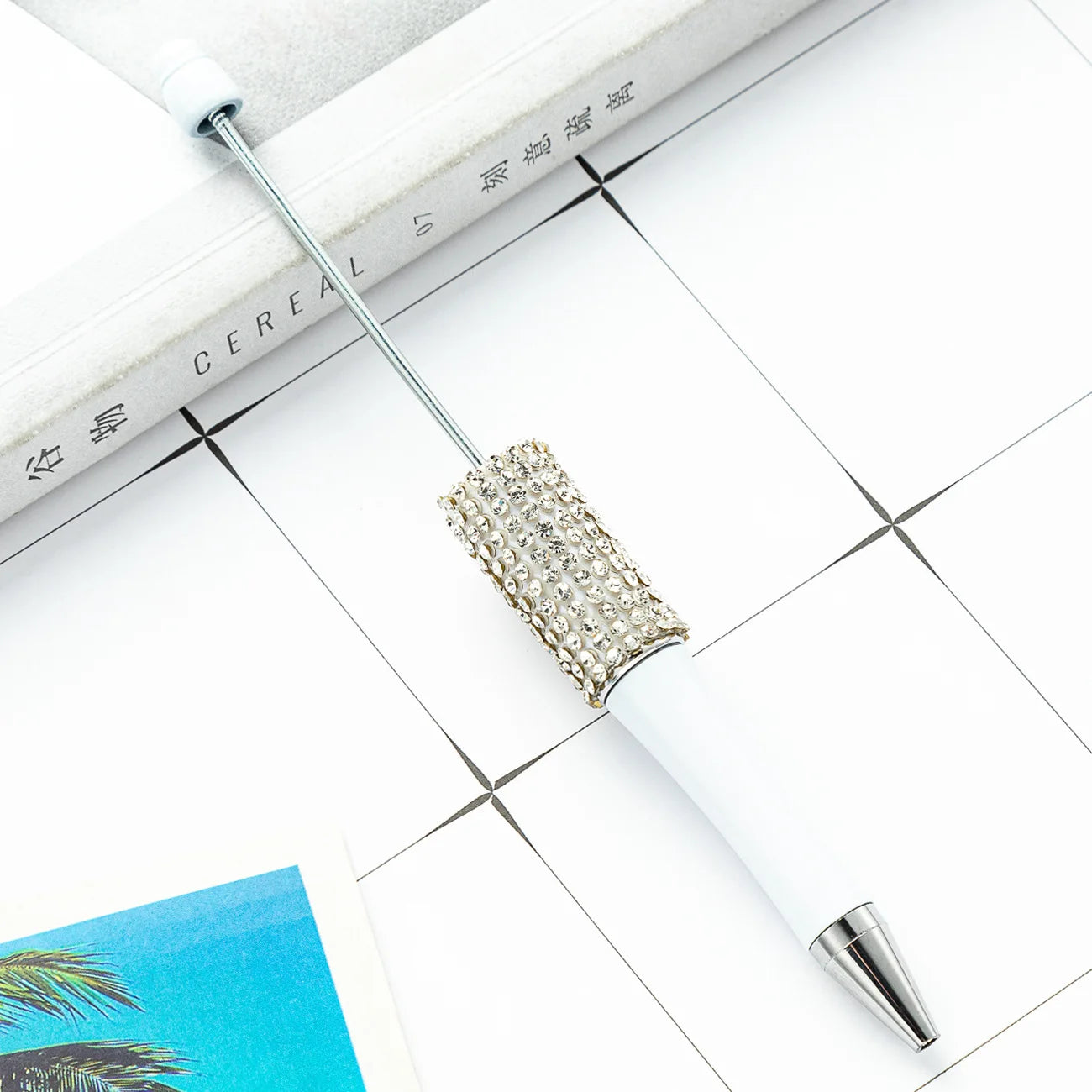 13Pc DIY Handmade Sticking Diamond Beaded Ballpoint Pen Stationery Student Gift Beadable Pens for Writing School Office Supplies