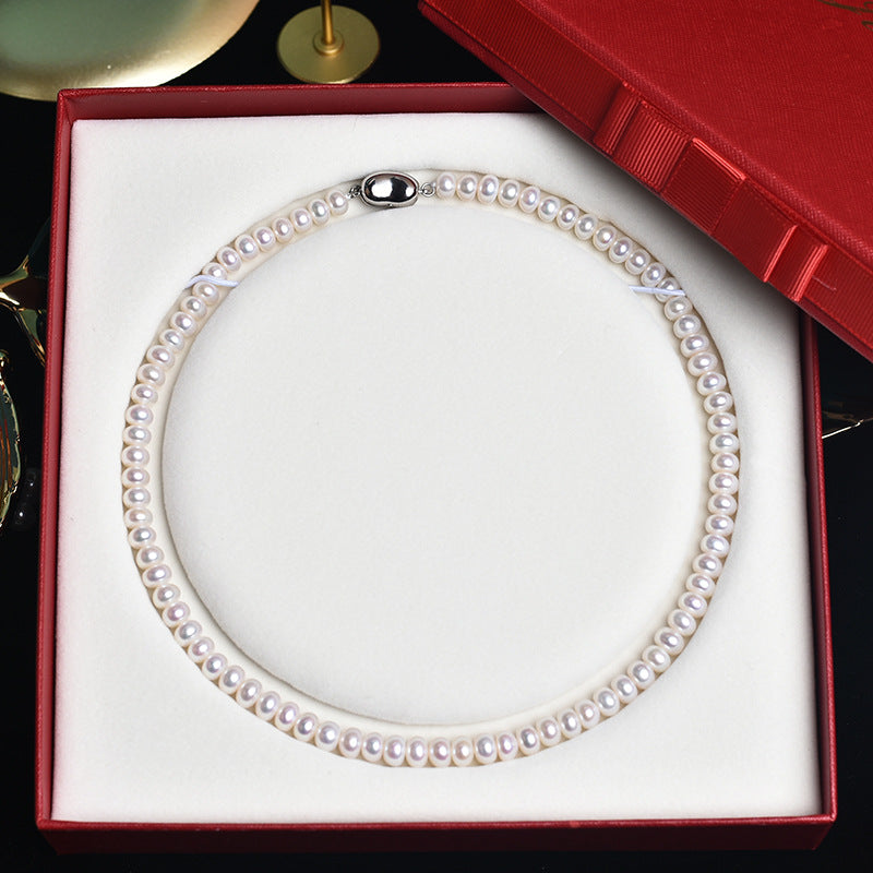 Wholesale genuine steamed buns round natural freshwater pearl necklace Mother's Day gift box for mothers and elders