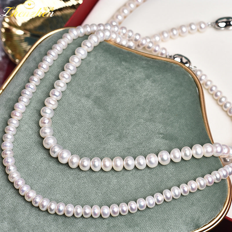 Wholesale genuine steamed buns round natural freshwater pearl necklace Mother's Day gift box for mothers and elders