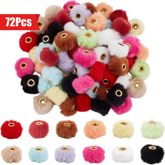 72PCS Fluffy 12 Colors Beads 20 mm Funny Pen Decorations with 4 mm Hole for DIY Craft Jewellery Making Supplies and Beadable Keychains