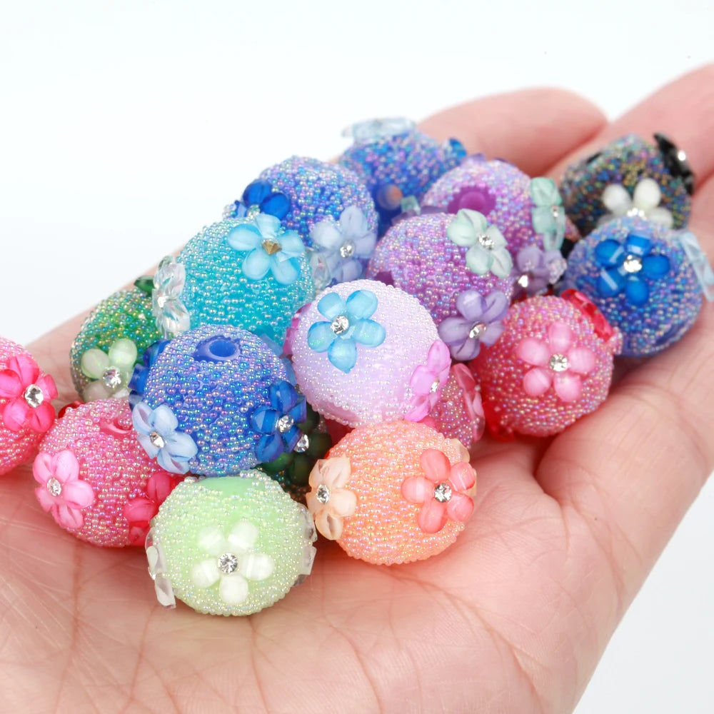 15mm 20pcs Charm Flower AB Colorful Small Bead Acrylic Beads For Jewelry Making DIY Necklace Bracelets Earring Accessories VD