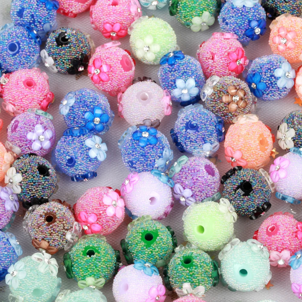 15mm 20pcs Charm Flower AB Colorful Small Bead Acrylic Beads For Jewelry Making DIY Necklace Bracelets Earring Accessories VD