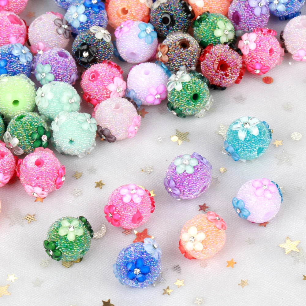 15mm 20pcs Charm Flower AB Colorful Small Bead Acrylic Beads For Jewelry Making DIY Necklace Bracelets Earring Accessories VD