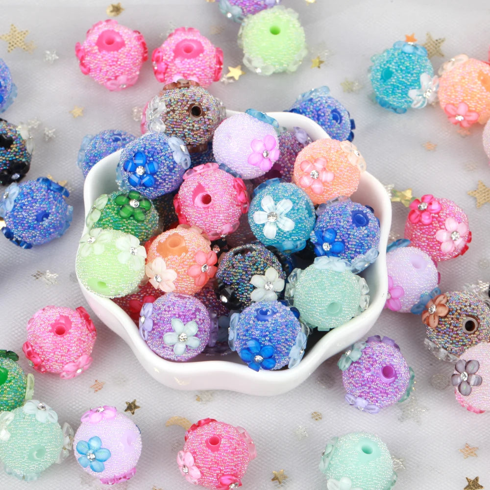15mm 20pcs Charm Flower AB Colorful Small Bead Acrylic Beads For Jewelry Making DIY Necklace Bracelets Earring Accessories VD