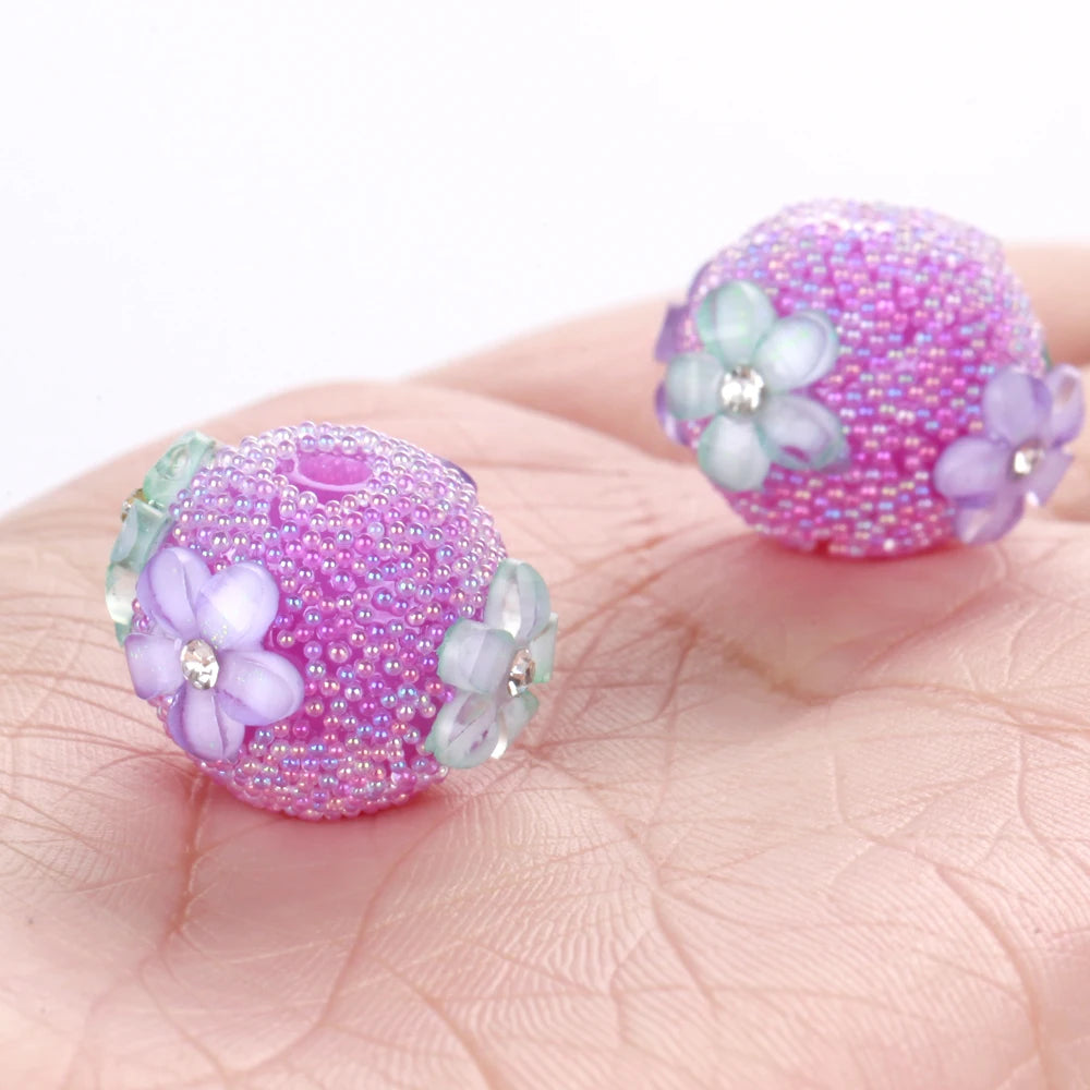 15mm 20pcs Charm Flower AB Colorful Small Bead Acrylic Beads For Jewelry Making DIY Necklace Bracelets Earring Accessories VD