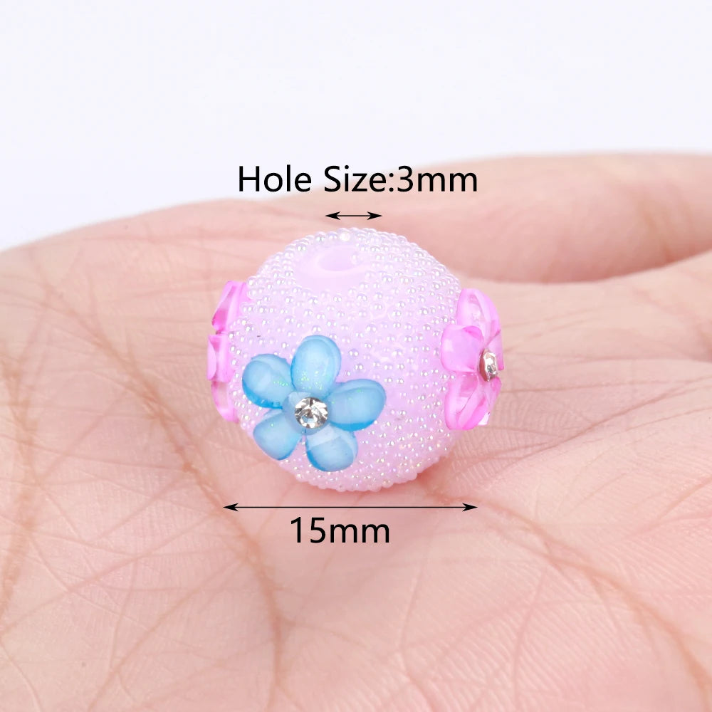 15mm 20pcs Charm Flower AB Colorful Small Bead Acrylic Beads For Jewelry Making DIY Necklace Bracelets Earring Accessories VD