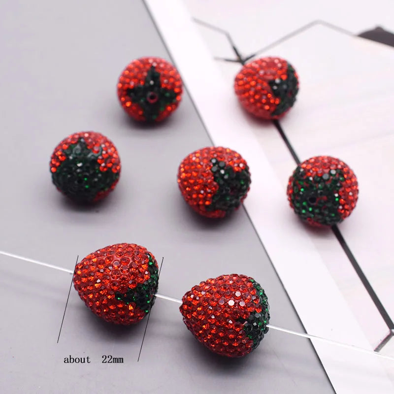 15x18mm Red Plant Beads Polymer Clay Rhinestone Disco 3D Mushroom Strawberry Beads For Jewelry Making DIY Pen Mobile Phone Chain