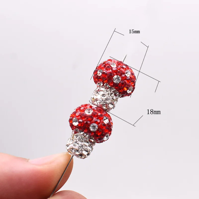 15x18mm Red Plant Beads Polymer Clay Rhinestone Disco 3D Mushroom Strawberry Beads For Jewelry Making DIY Pen Mobile Phone Chain