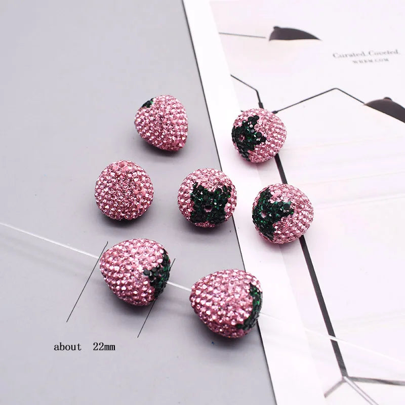 15x18mm Red Plant Beads Polymer Clay Rhinestone Disco 3D Mushroom Strawberry Beads For Jewelry Making DIY Pen Mobile Phone Chain