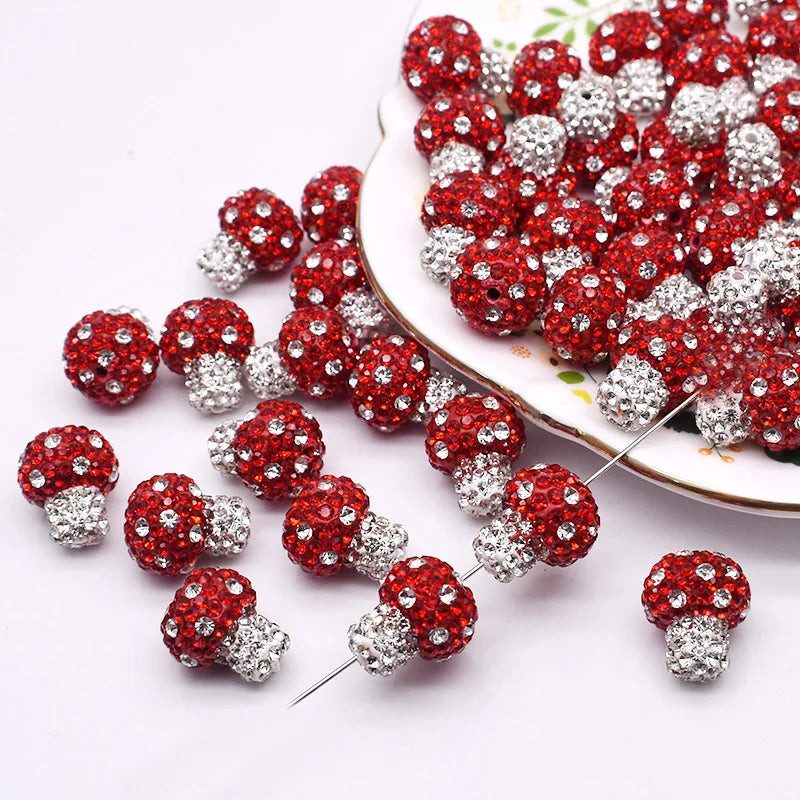 15x18mm Red Plant Beads Polymer Clay Rhinestone Disco 3D Mushroom Strawberry Beads For Jewelry Making DIY Pen Mobile Phone Chain