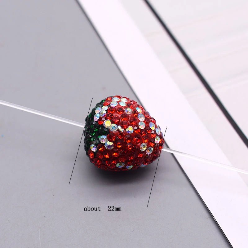 15x18mm Red Plant Beads Polymer Clay Rhinestone Disco 3D Mushroom Strawberry Beads For Jewelry Making DIY Pen Mobile Phone Chain