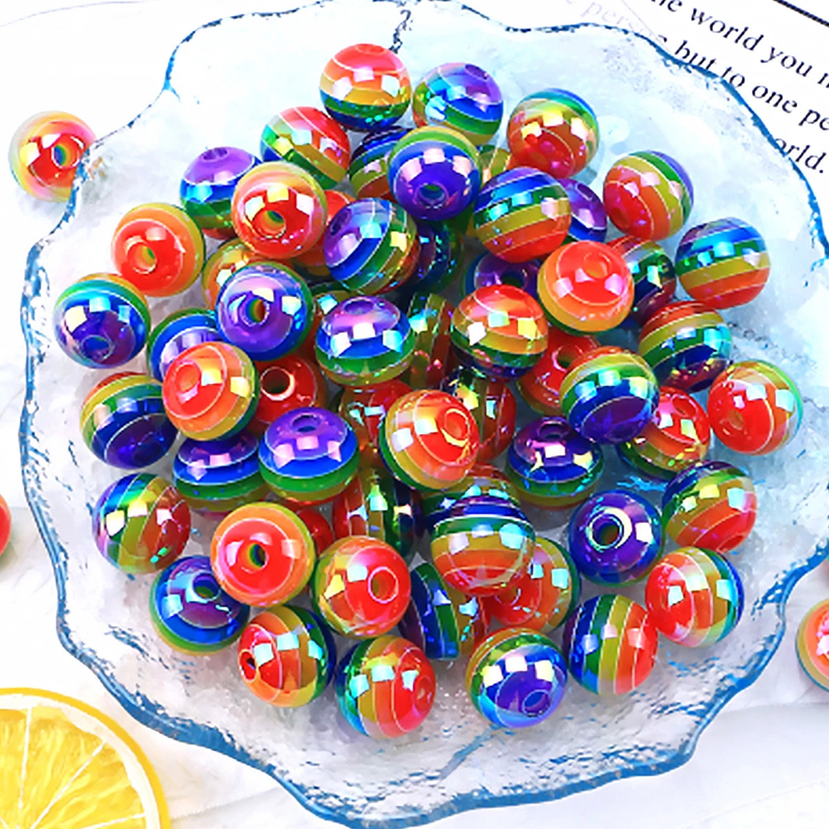 16mm 8pcs Stripe Rainbow Beads Round Acrylic Beads For DIY Bracelet Necklace Keychain Pen Beadable Jewelry Making Supplies
