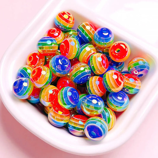 16mm 8pcs Stripe Rainbow Beads Round Acrylic Beads For DIY Bracelet Necklace Keychain Pen Beadable Jewelry Making Supplies