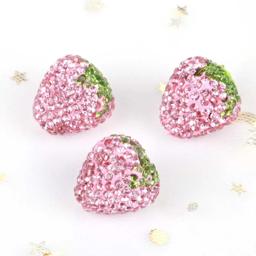 16x17mm 20pcs Charm Strawberry Shiny Polymer Clay Rhinestone Beads For Jewelry Making DIY Necklace Bracelets Accessories VD