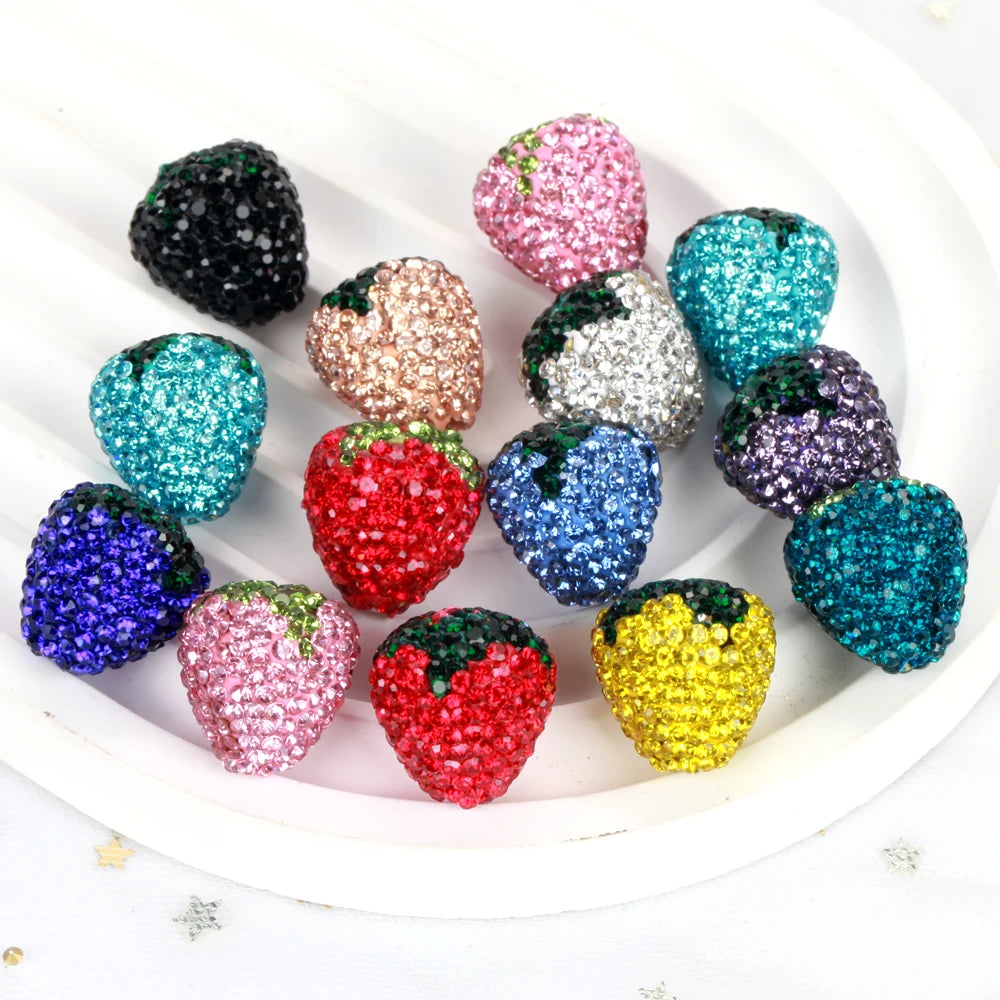 16x17mm 20pcs Charm Strawberry Shiny Polymer Clay Rhinestone Beads For Jewelry Making DIY Necklace Bracelets Accessories VD