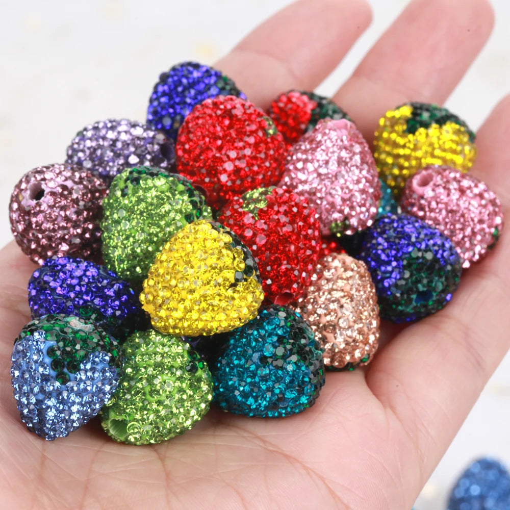 16x17mm 20pcs Charm Strawberry Shiny Polymer Clay Rhinestone Beads For Jewelry Making DIY Necklace Bracelets Accessories VD