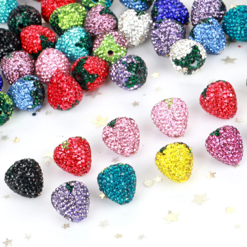 16x17mm 20pcs Charm Strawberry Shiny Polymer Clay Rhinestone Beads For Jewelry Making DIY Necklace Bracelets Accessories VD