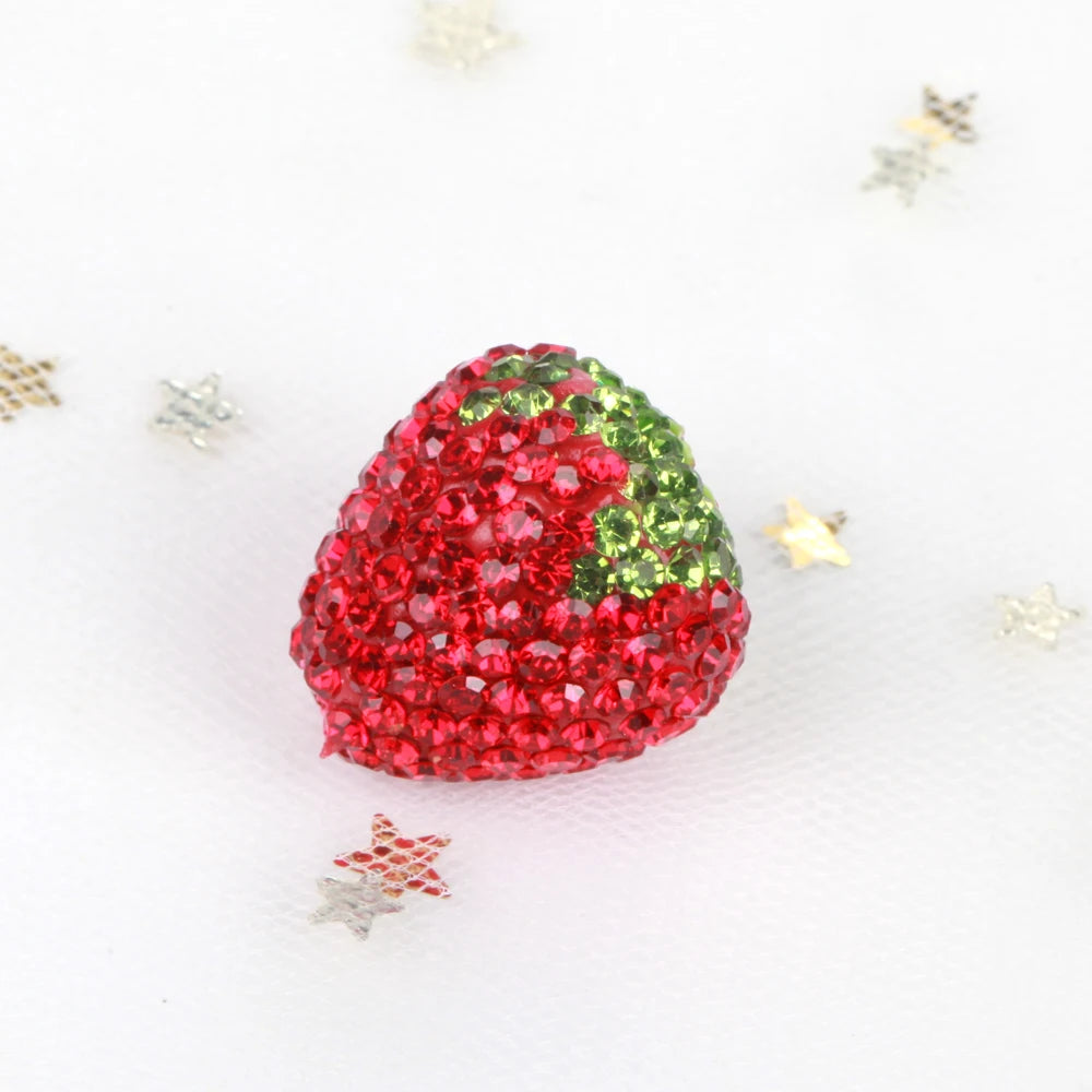 16x17mm 20pcs Charm Strawberry Shiny Polymer Clay Rhinestone Beads For Jewelry Making DIY Necklace Bracelets Accessories VD
