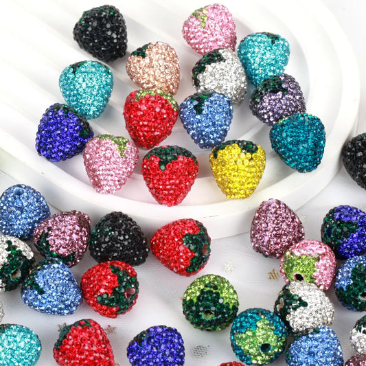 16x17mm 20pcs Charm Strawberry Shiny Polymer Clay Rhinestone Beads For Jewelry Making DIY Necklace Bracelets Accessories VD