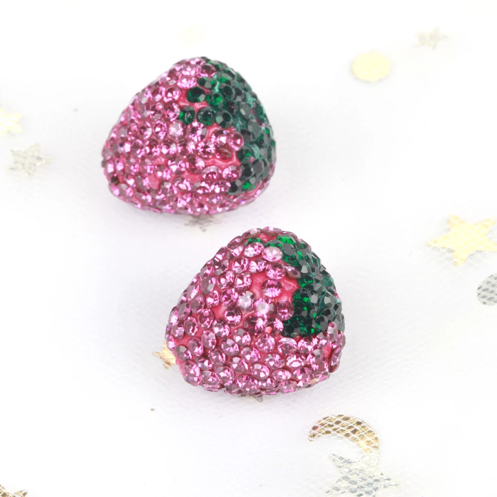16x17mm 20pcs Charm Strawberry Shiny Polymer Clay Rhinestone Beads For Jewelry Making DIY Necklace Bracelets Accessories VD