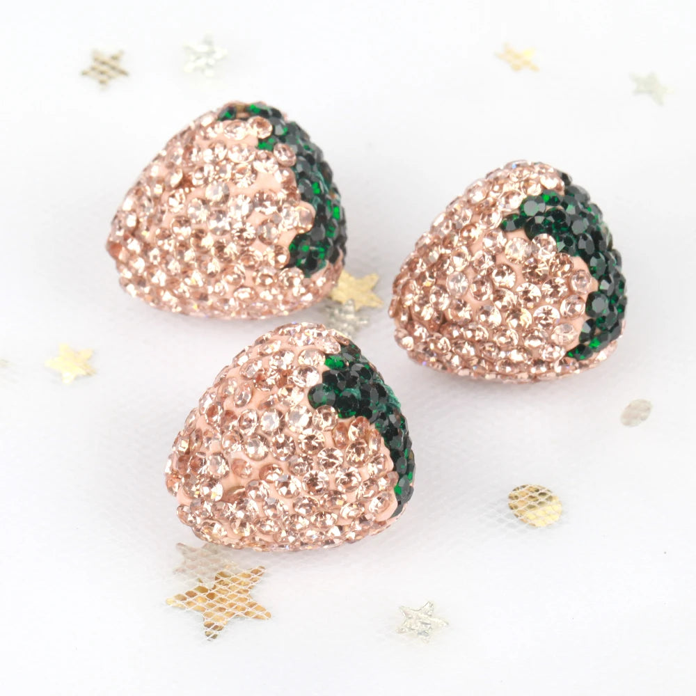 16x17mm 20pcs Charm Strawberry Shiny Polymer Clay Rhinestone Beads For Jewelry Making DIY Necklace Bracelets Accessories VD