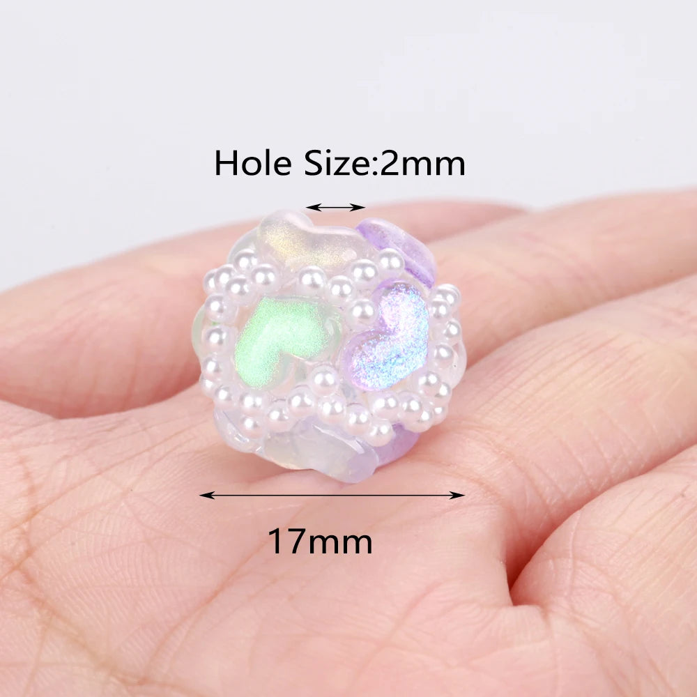 17-19mm 20pcs Charm Colorful Love Heart Pearl Acrylic Beads For Jewelry Making DIY Necklace Bracelets Earring Accessories