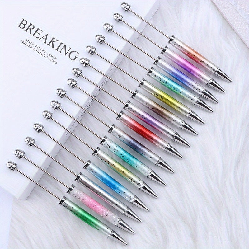15pcs, 15pcs DIY Beadable Pens UV Electroplated Starry Sequins Gradient Bead Ballpoint Pens Handmade Bead Gift Pens