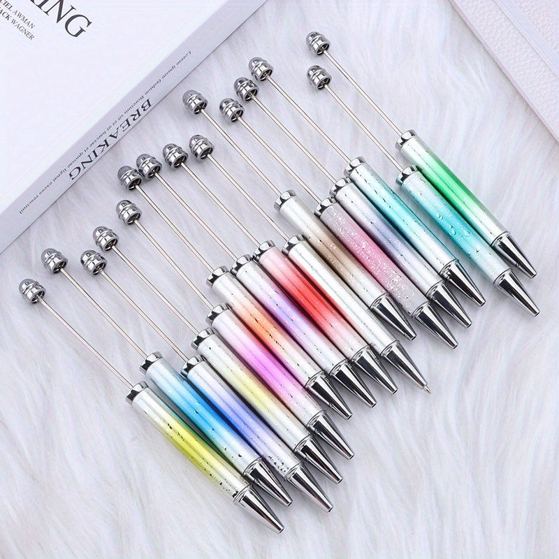 15pcs, 15pcs DIY Beadable Pens UV Electroplated Starry Sequins Gradient Bead Ballpoint Pens Handmade Bead Gift Pens