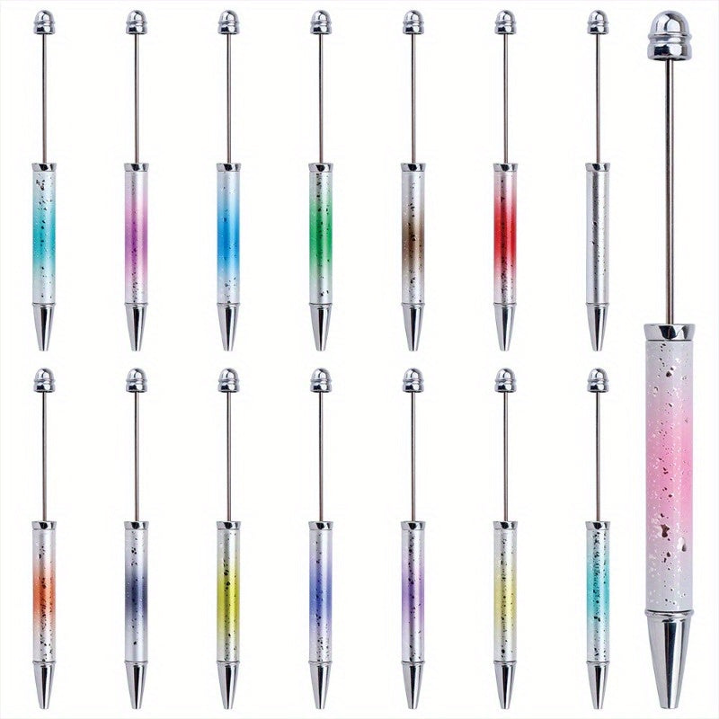 15pcs, 15pcs DIY Beadable Pens UV Electroplated Starry Sequins Gradient Bead Ballpoint Pens Handmade Bead Gift Pens