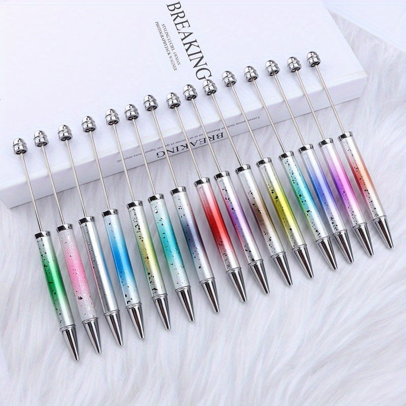 15pcs, 15pcs DIY Beadable Pens UV Electroplated Starry Sequins Gradient Bead Ballpoint Pens Handmade Bead Gift Pens