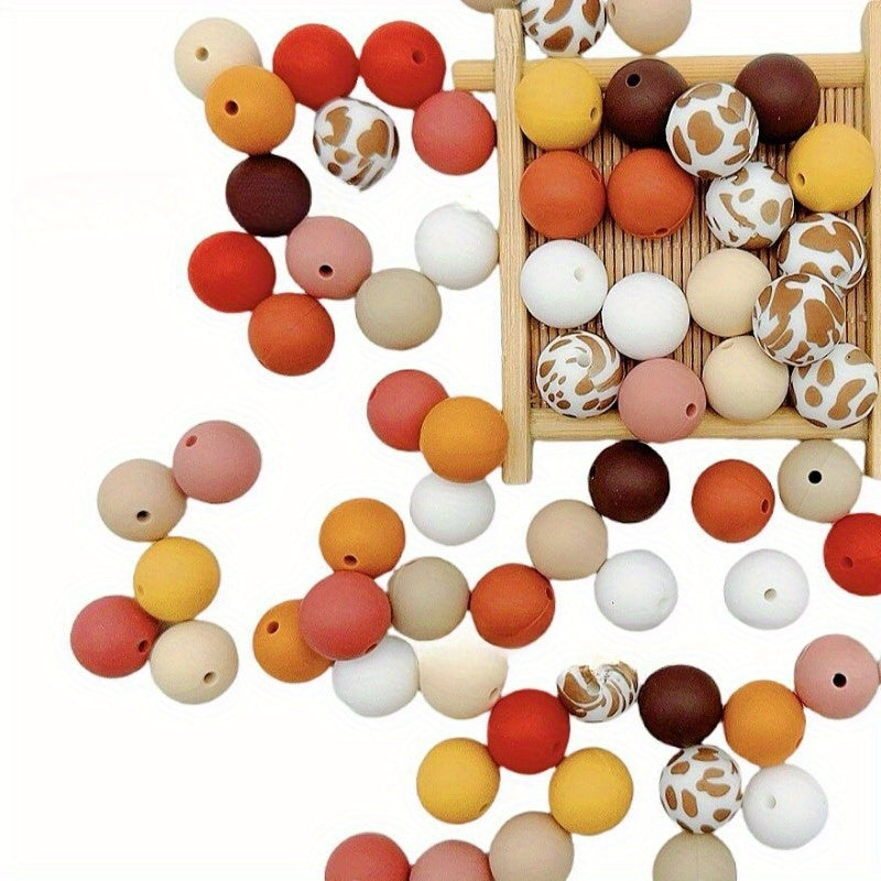 100pcs 15mm Patterned Silicone Beads Bulk Assorted Styles for DIY Bracelet Keychain Pen Necklace Jewelry Making Kit