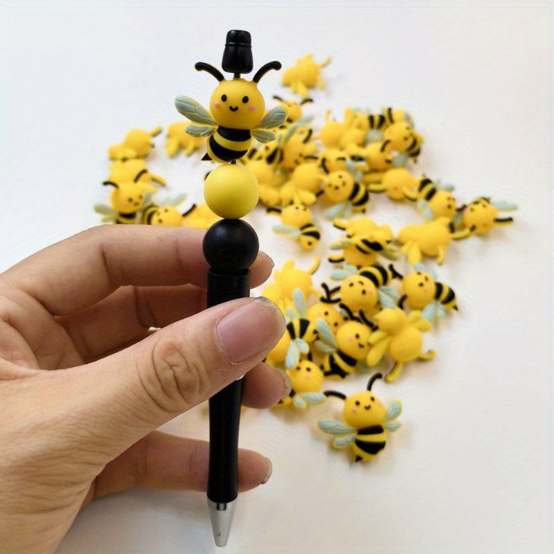 15pcs New Bee 3D Silicone Cartoon DYI Beads Suitable for DIY Keychains, Necklace Pendants, Pen Hanging Decorations, and Craft Accessories