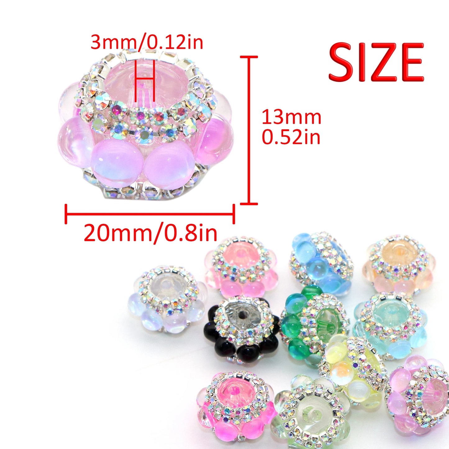 25Pc Rhinestone Faux Crystal Beads Cats Eye Stone Beads Loose Spacer Beads With Hole For Jewelry Making DIY Bracelet Necklace