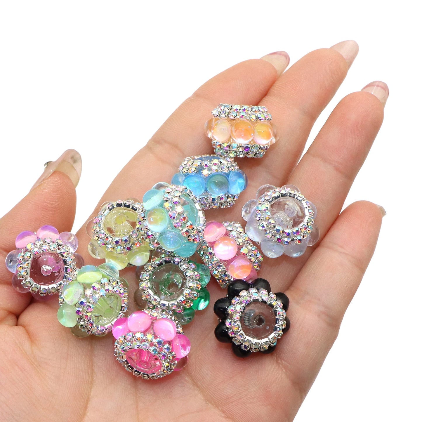 25Pc Rhinestone Faux Crystal Beads Cats Eye Stone Beads Loose Spacer Beads With Hole For Jewelry Making DIY Bracelet Necklace