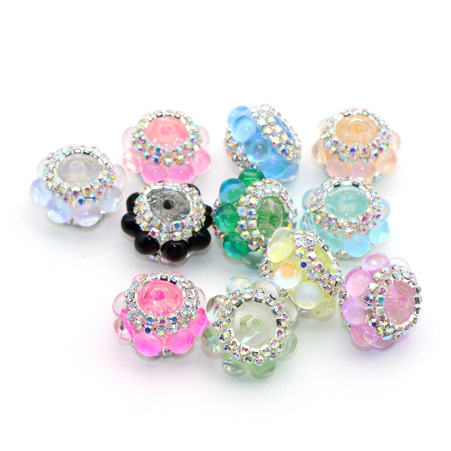 25Pc Rhinestone Faux Crystal Beads Cats Eye Stone Beads Loose Spacer Beads With Hole For Jewelry Making DIY Bracelet Necklace