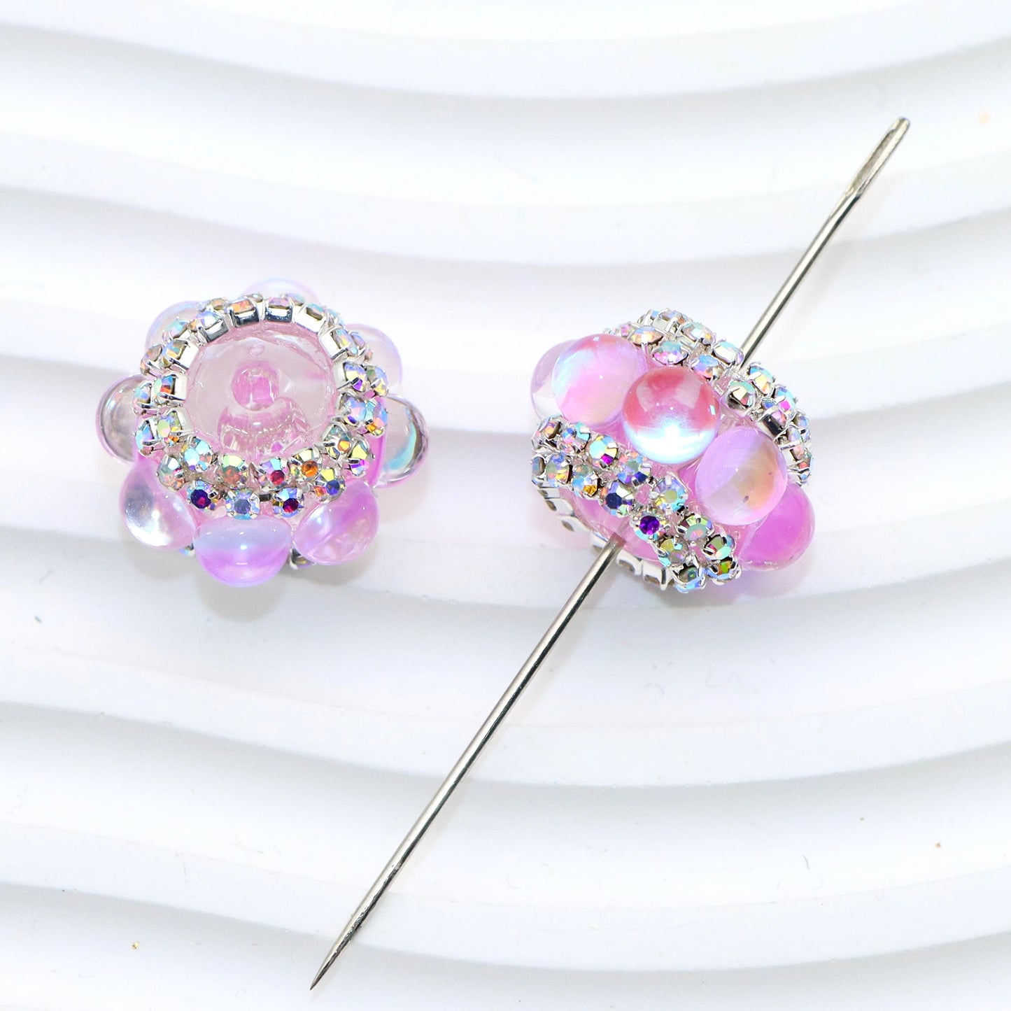25Pc Rhinestone Faux Crystal Beads Cats Eye Stone Beads Loose Spacer Beads With Hole For Jewelry Making DIY Bracelet Necklace