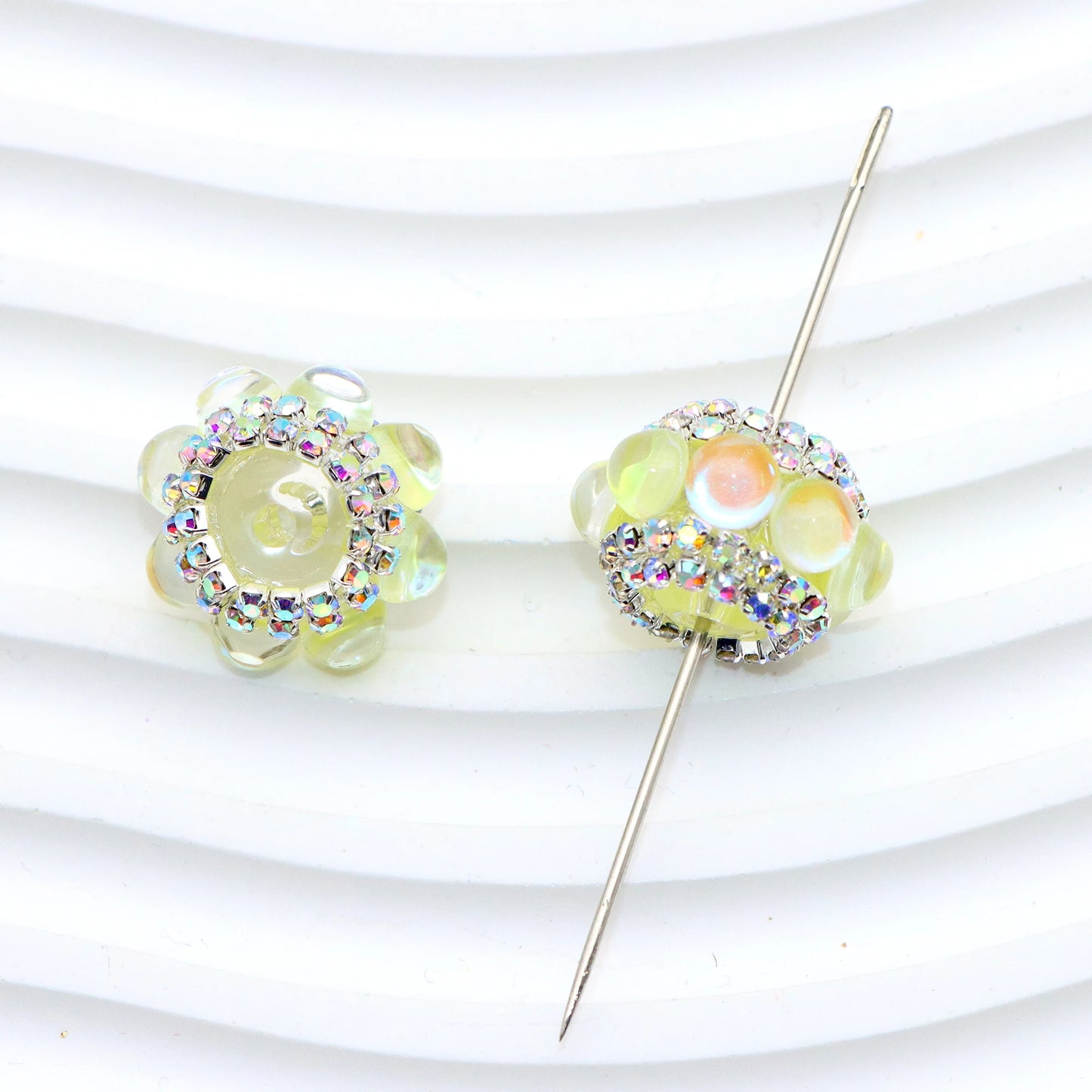 25Pc Rhinestone Faux Crystal Beads Cats Eye Stone Beads Loose Spacer Beads With Hole For Jewelry Making DIY Bracelet Necklace