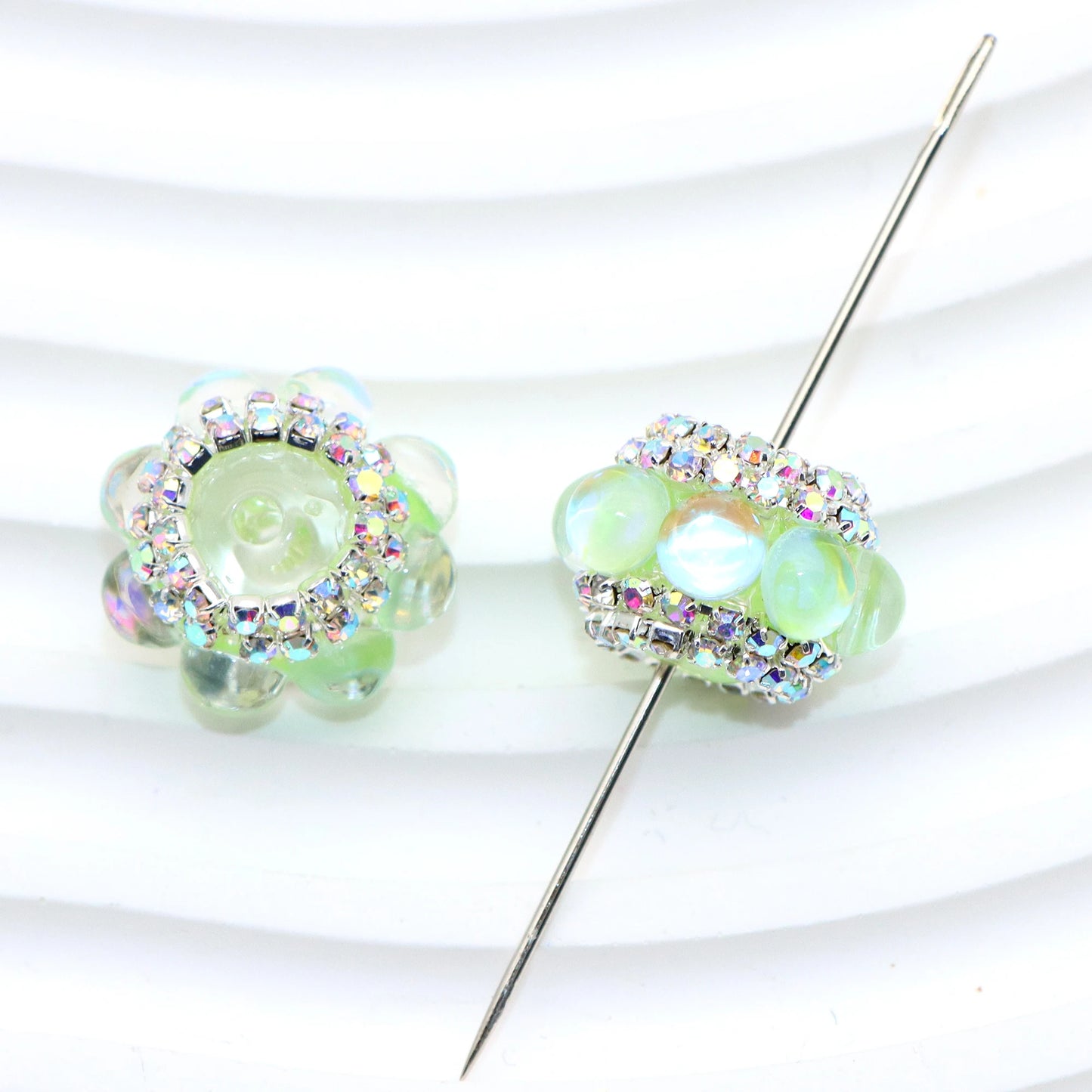 25Pc Rhinestone Faux Crystal Beads Cats Eye Stone Beads Loose Spacer Beads With Hole For Jewelry Making DIY Bracelet Necklace