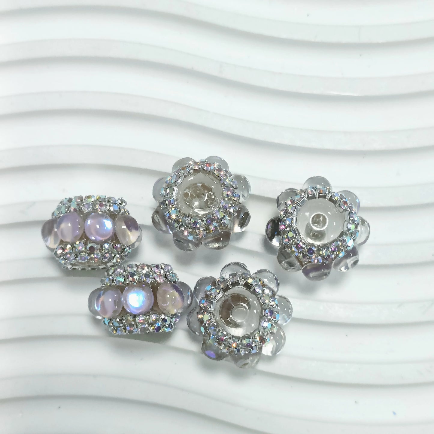 25Pc Rhinestone Faux Crystal Beads Cats Eye Stone Beads Loose Spacer Beads With Hole For Jewelry Making DIY Bracelet Necklace