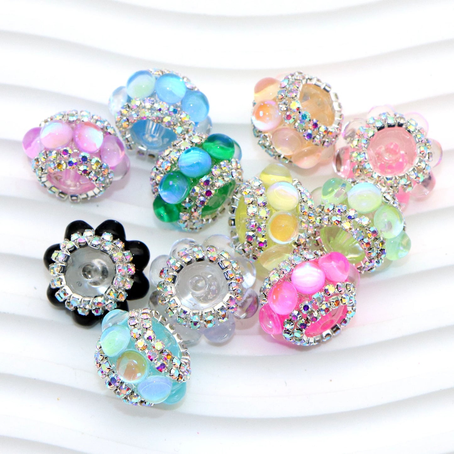 25Pc Rhinestone Faux Crystal Beads Cats Eye Stone Beads Loose Spacer Beads With Hole For Jewelry Making DIY Bracelet Necklace