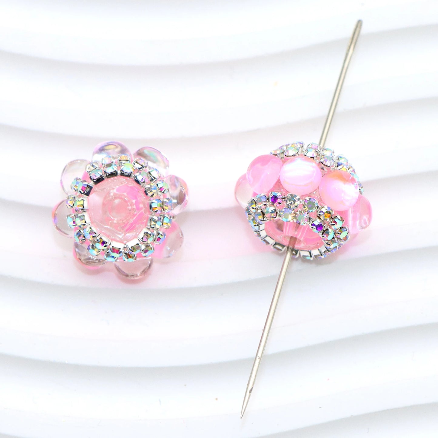 25Pc Rhinestone Faux Crystal Beads Cats Eye Stone Beads Loose Spacer Beads With Hole For Jewelry Making DIY Bracelet Necklace