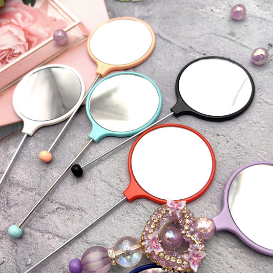 8pcs 16pcs Mother'S Day Handheld Round DIY Beadable Small Mirror Portable HD Mirror Handheld Mirror Female Specific Handle Makeup Mirror