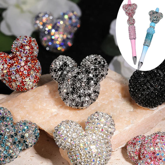 5pc 32mm Full Diamond Cartoon Mouse Head Shiny Beads DIY Pen Phone Keychain Necklace Earring Bracelet Jewelry Making Accessories