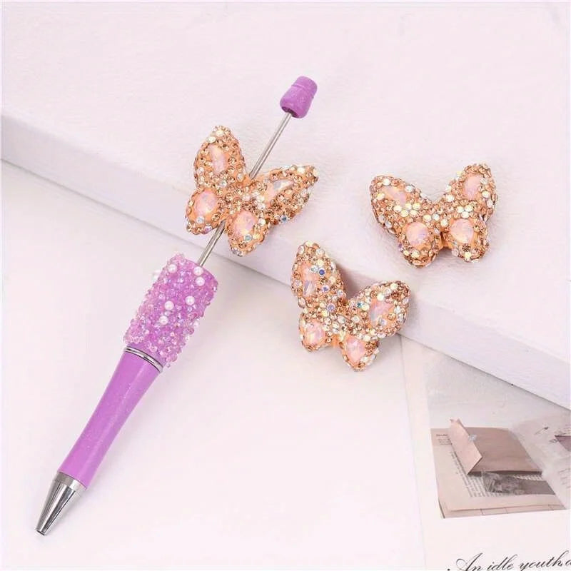 10pcs Butterfly Polymer Clay Beads Straight Hole Moon Glass Rhinestone For Pen Decorate DIY Jewelry Keychain Necklace Making