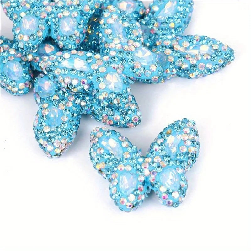 10pcs Butterfly Polymer Clay Beads Straight Hole Moon Glass Rhinestone For Pen Decorate DIY Jewelry Keychain Necklace Making