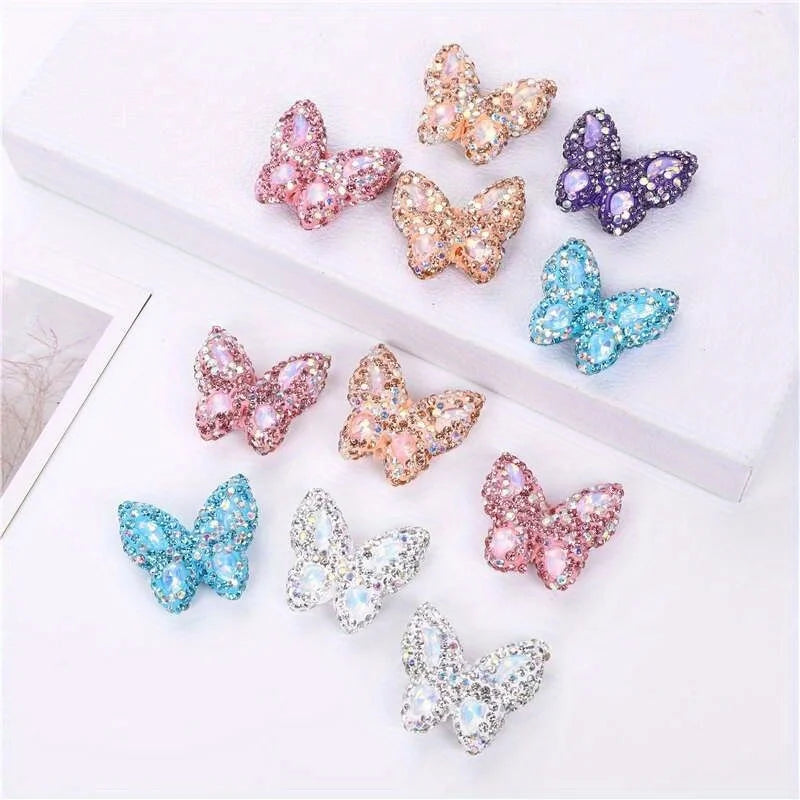 10pcs Butterfly Polymer Clay Beads Straight Hole Moon Glass Rhinestone For Pen Decorate DIY Jewelry Keychain Necklace Making